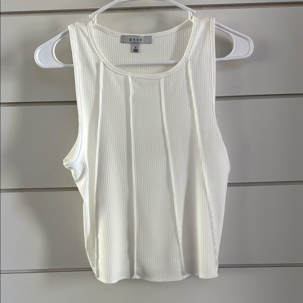 Gaze White Fitted Ribbed Tank Top